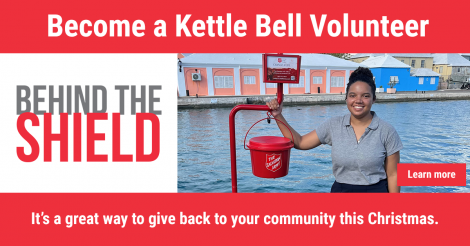 Salvation Army Bermuda - Kettle Bell volunteer banner - behind the shield